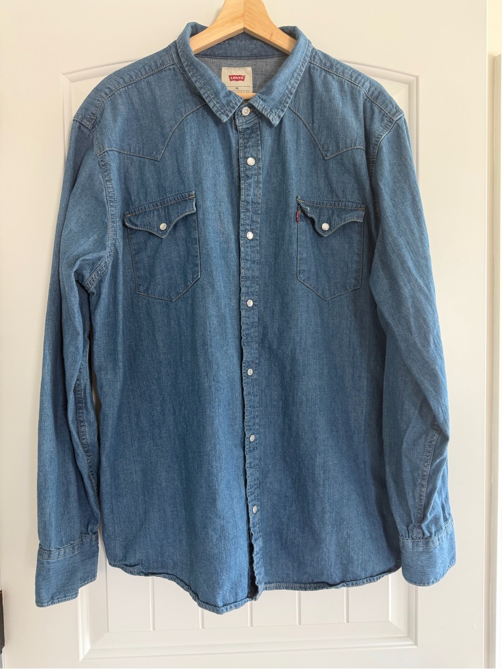 Levi's Men's 2XL Blue Solid Denim Long Sleeve Pearl Snap Button-Up Shirt Western